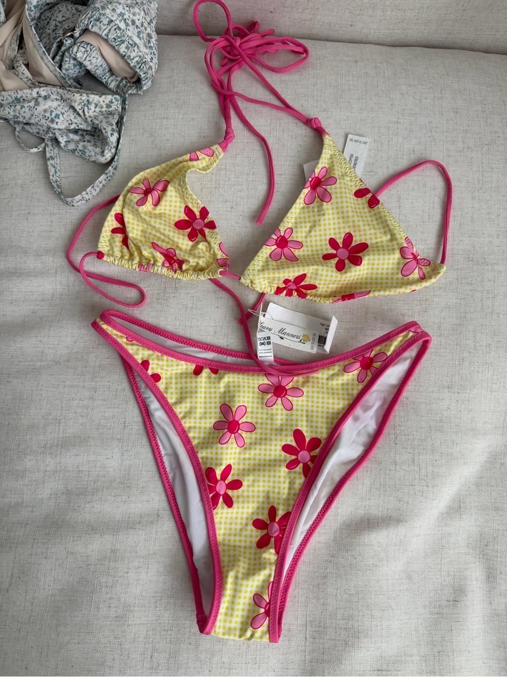 Heavy Manners Yellow & Pink Floral Bikini Set